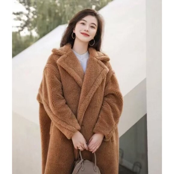 Max Mara Teddy Bear Icon Camel Coat Womens Wool & Alpaca Blend Double Breasted - Picture 8 of 8